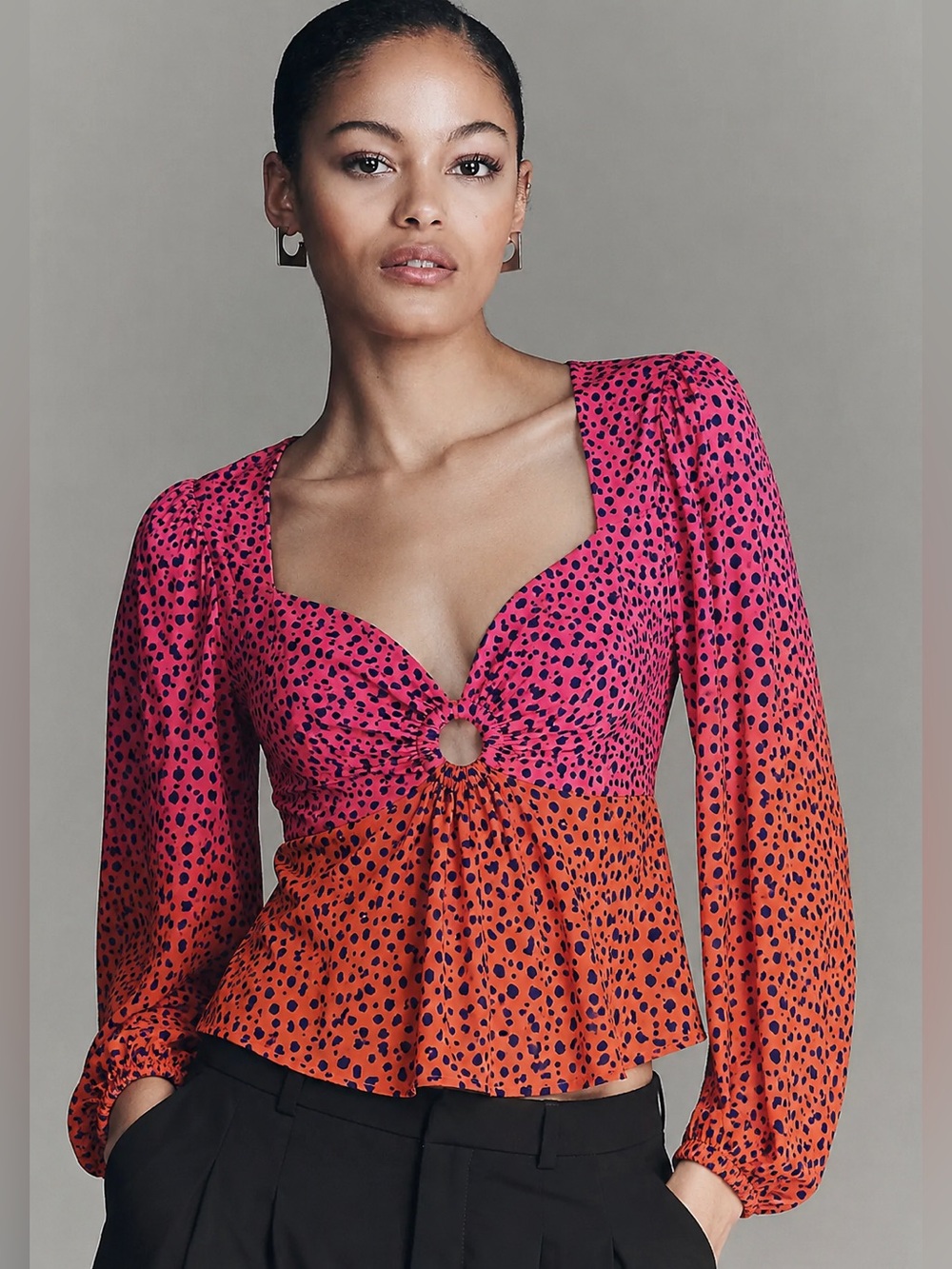 AFRM Pink and Orange animal print Ring-Front Blouse